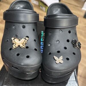 Black Clogs with Butterfly Charms